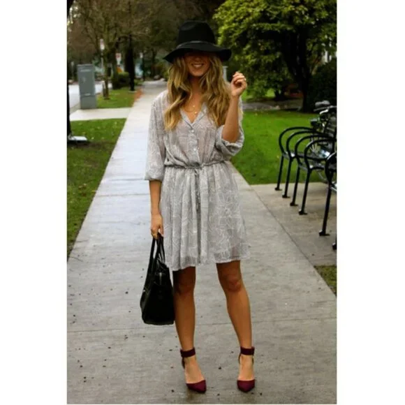 💕ANINE BING💕 Geometric Print Mini Dress ~ Charcoal XS